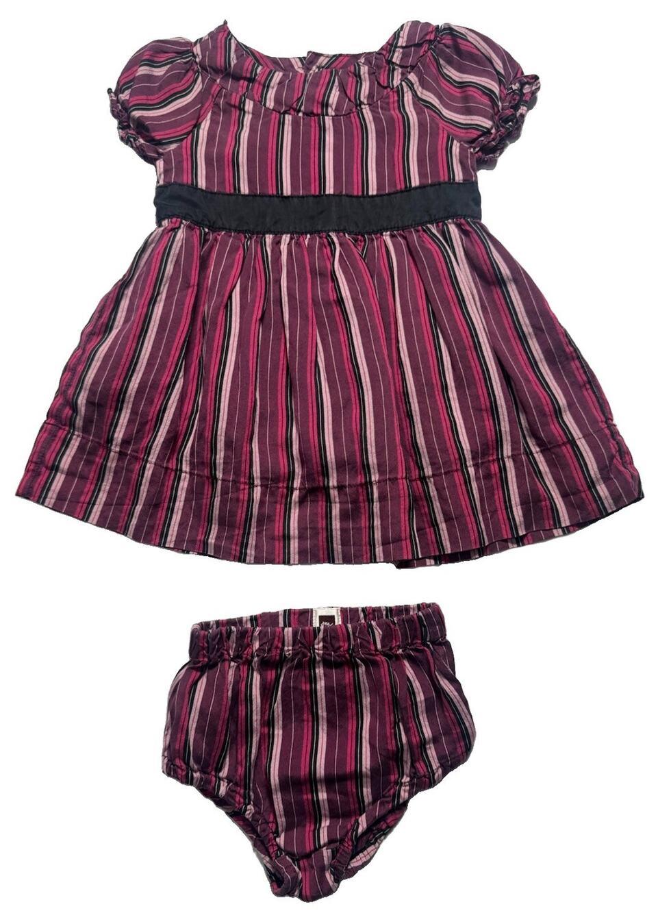 Tea Collection Tivoli Silk Skirt Dress Bloomers Set Striped Pink Purple 6-12M